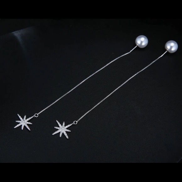 Long Drop Star and Pearl Earrings - Picture 2 of 4